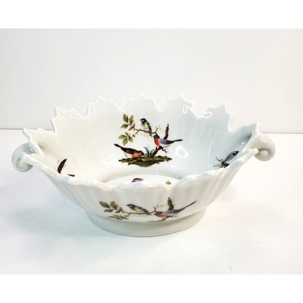 Vintage Limoges France Birds & Dragonflies Oval Deep Handled Bowl Nut Candy Dish